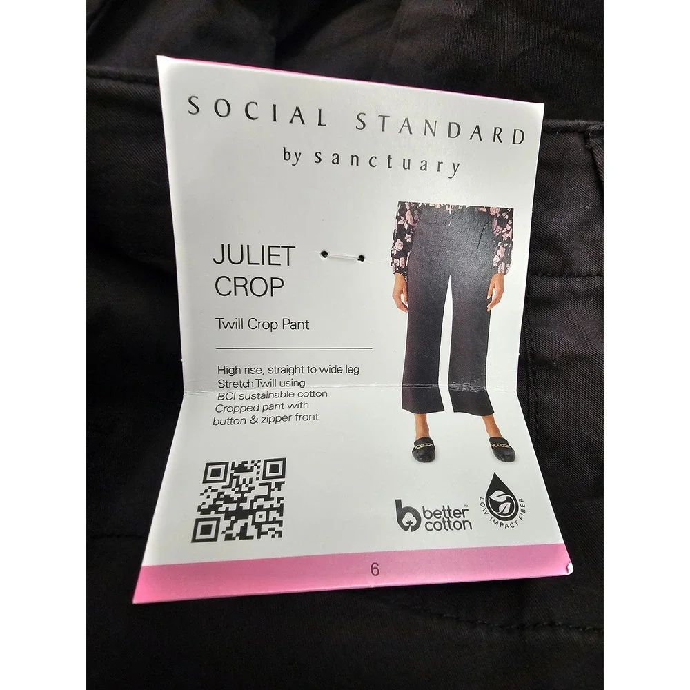 Social Standard Womens Juliet Twill Crop Pants Black Cotton Blend Casual Size 6